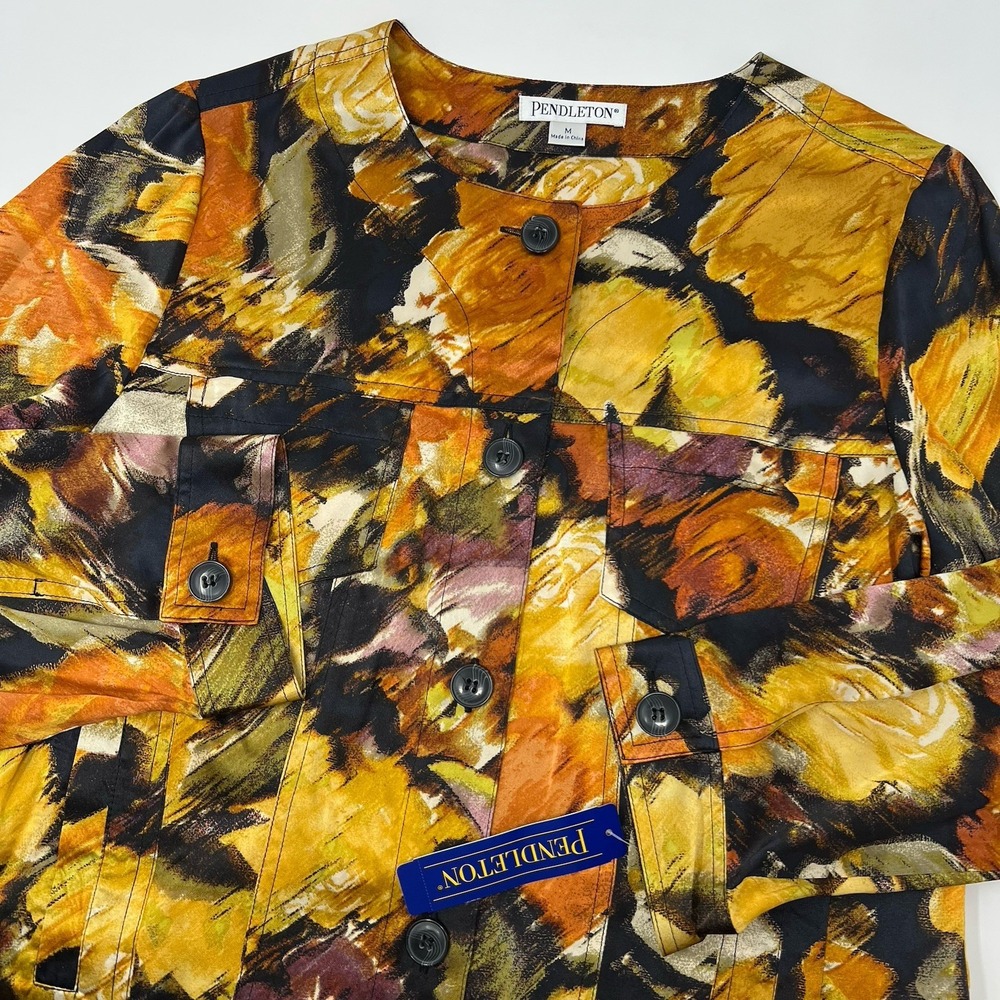 Pendleton 100% Silk Abstract Floral Top Jacket Medium Lightweight Designer NWT - Picture 1 of 9